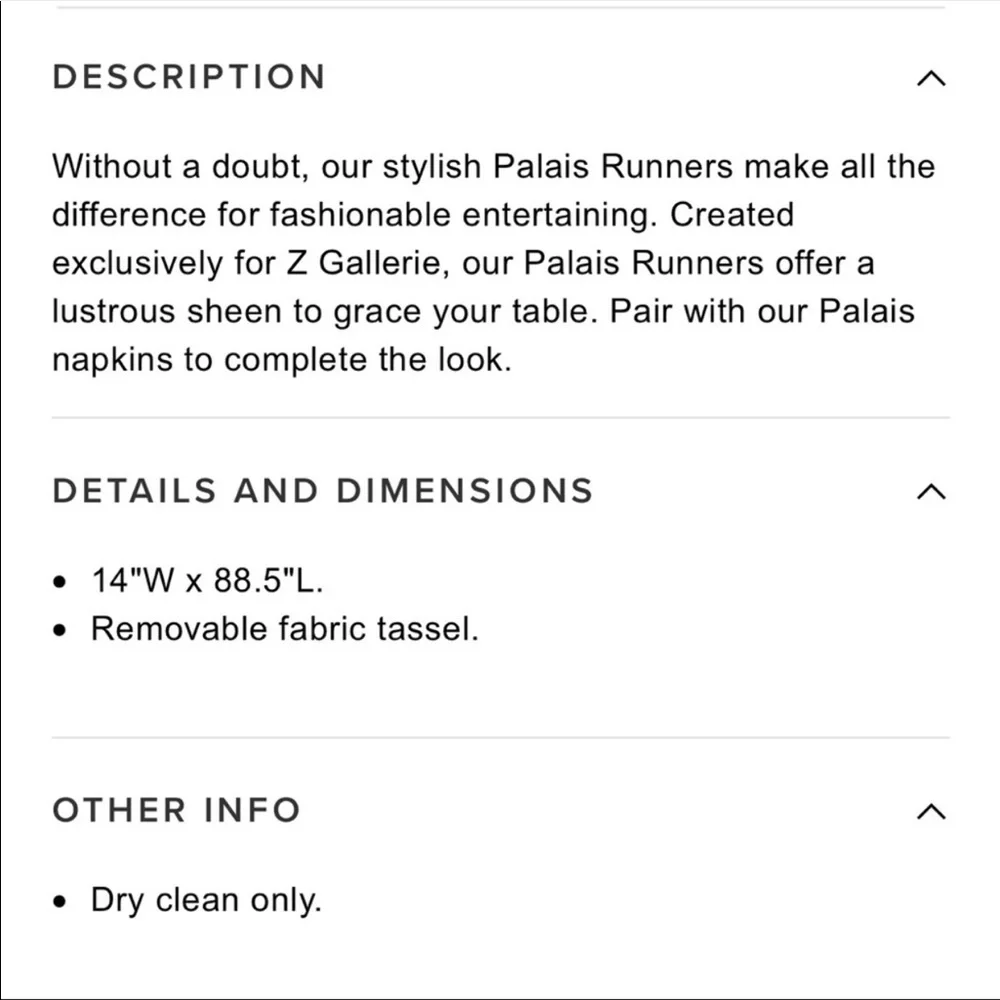 Z Gallerie Palais Runner size 14” by 88.5”